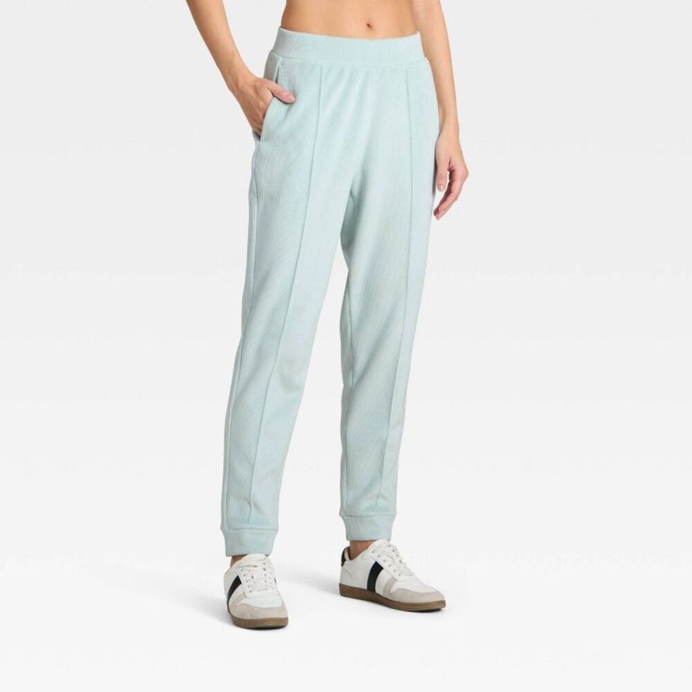 Women's Velour Ribbed Jogger Sweatpants - All In Motion Light Blue L
